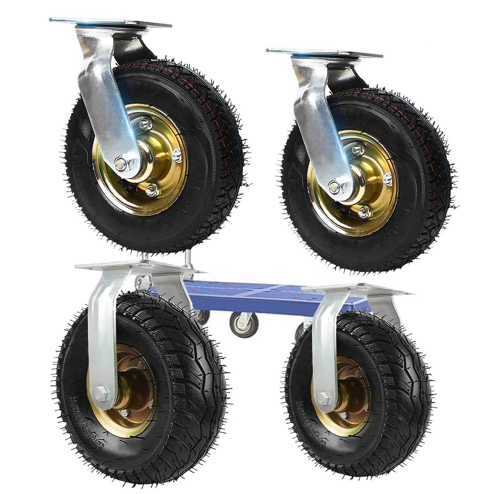 Roulette de transport pour chariot d'atelier avec roues pneumatiques pivotantes fixes 10 po