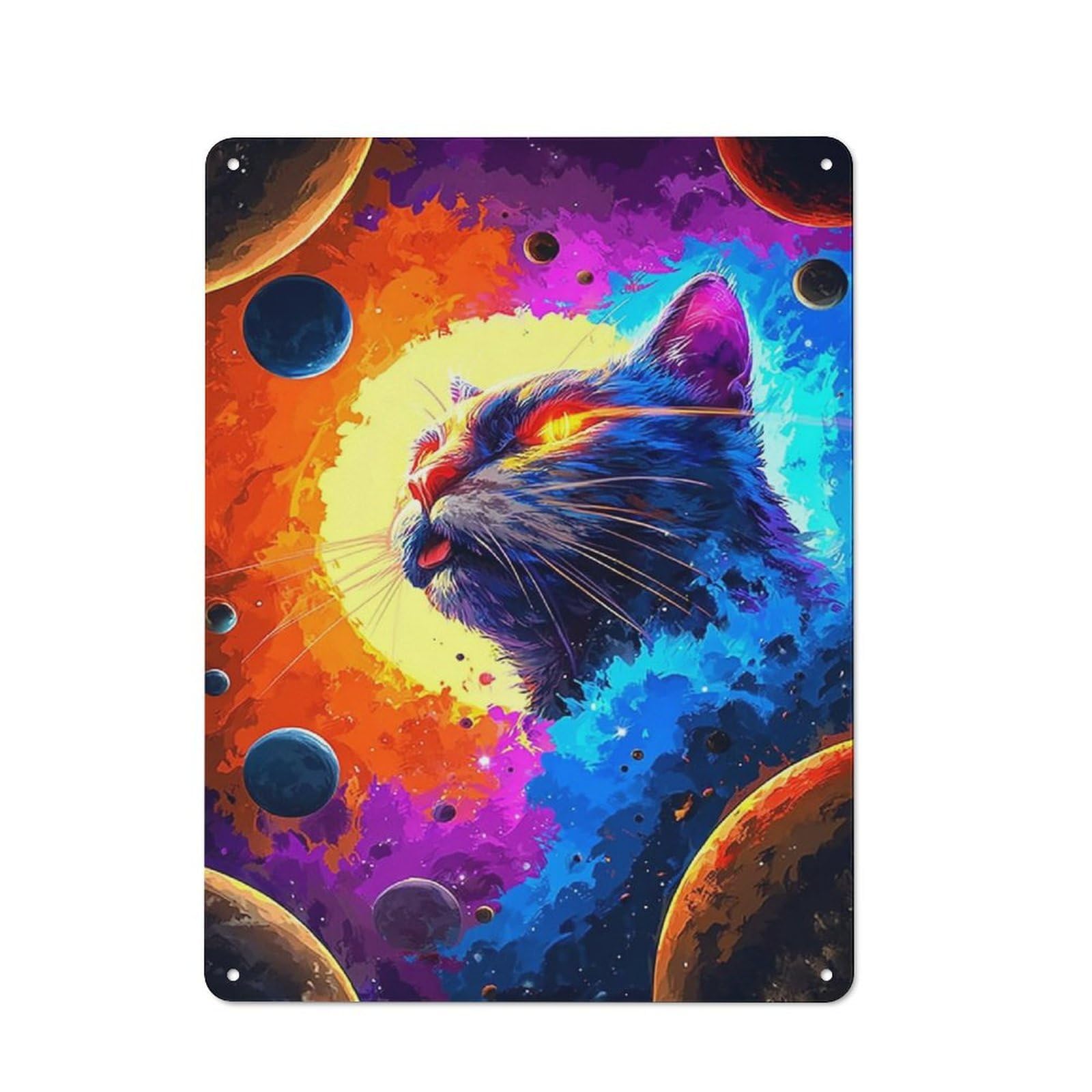 Galactic Cat Dreamscape -1 Modern Vintage Metal Wall Decor 40x30cm, Office Metal Sign for Office, Study, Studio Or Hallway