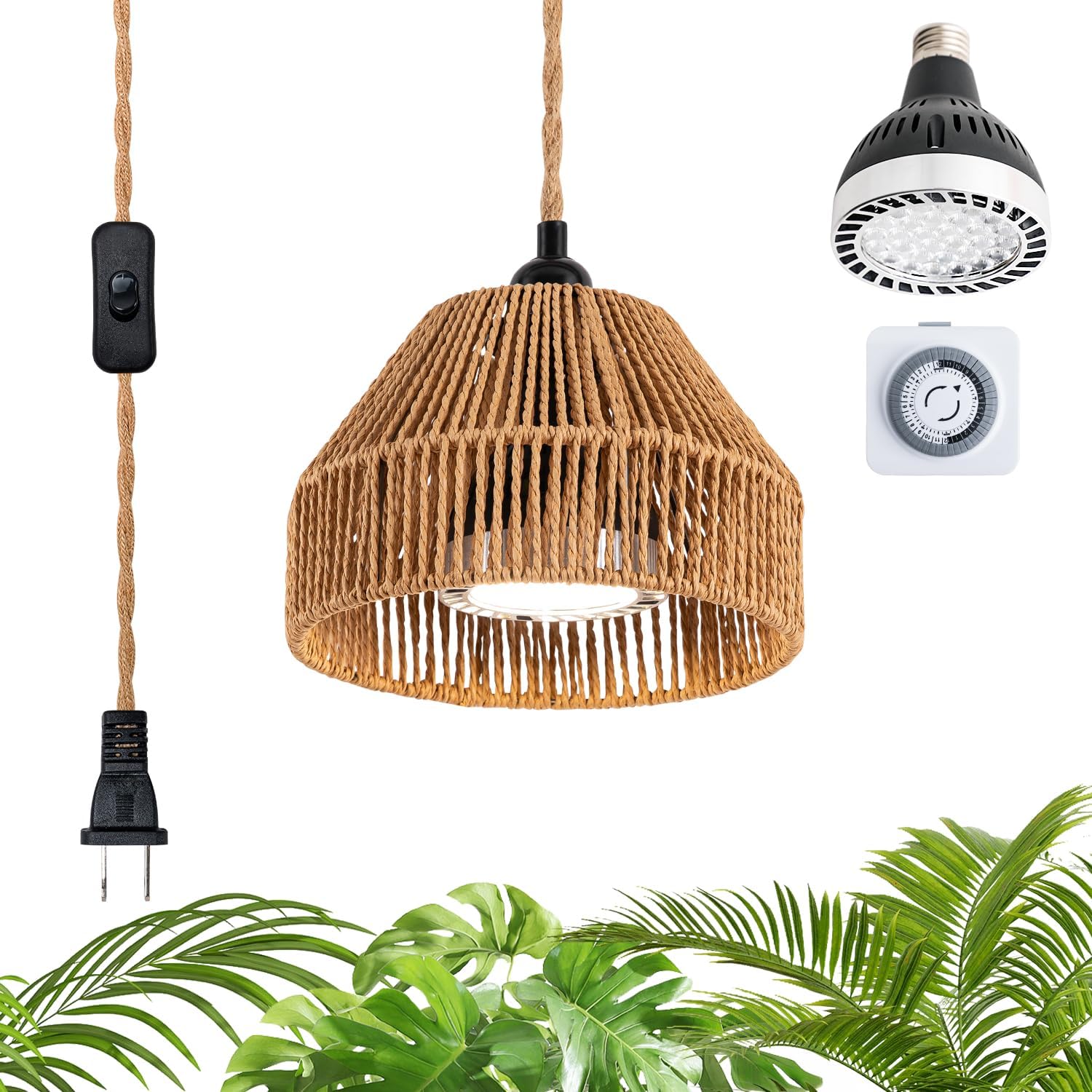 30W Suspended Indoor Plant Growth Light, 24-Hour Cycle Timer, 4000k Full Spectrum LED, Suitable for Large Tall Plants, Gardens, Flowers, and greenhouses, Suspended Plant Pendant Light
