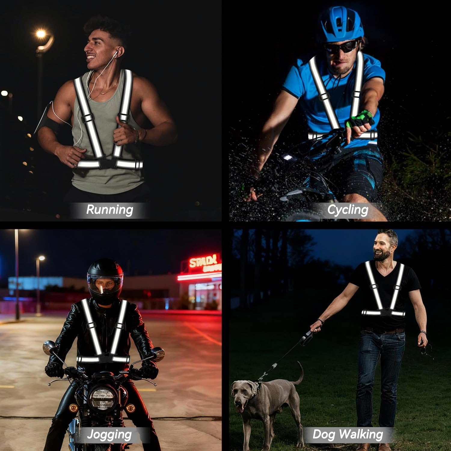 10PCS Reflective Vest Running Gear, High Visibility Adjustable Safety Vest for Outdoor Motorcycle, Dog Walking