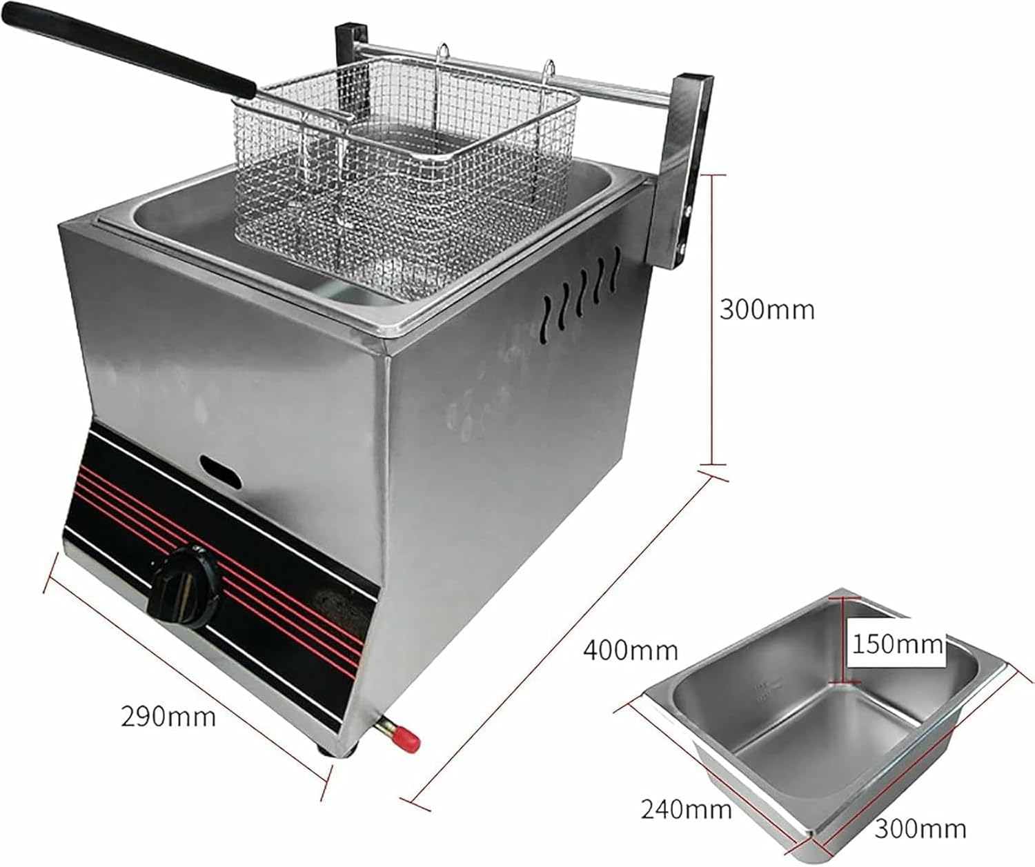 Commercial Deep Fryer with Basket and Cover, Gas Deep Fryer Countertop Stainless Steel French Fry for Commercial Uses for Restaurant and Home Use~/
