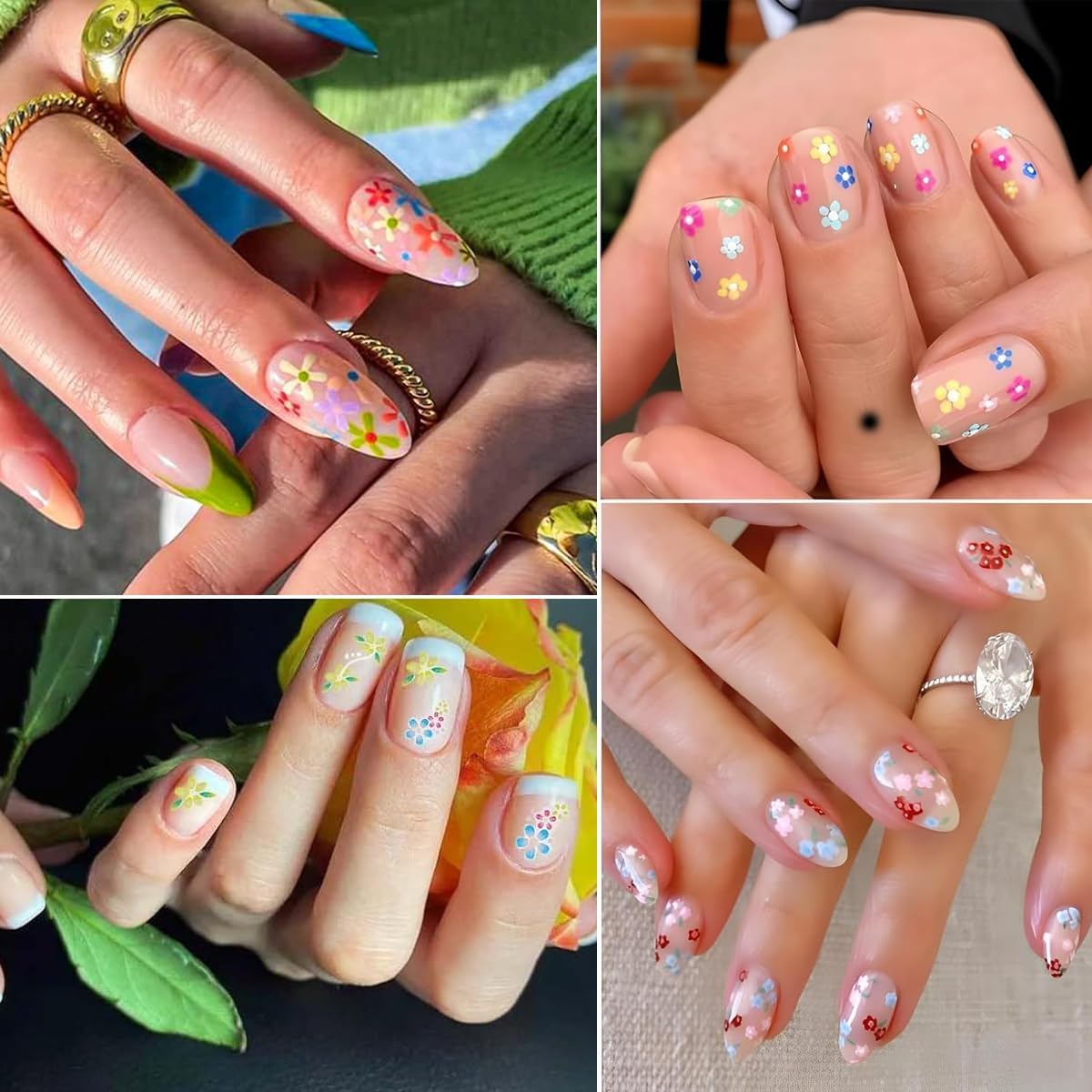 ZAVVU & KRIZOUS 5D Flower Nail Stickers, Self-Adhesive Embossed Floral Nail Art Decals, Multicolor Summer Leaf & Plant Designs, DIY Manicure Accessories for Women & Girls, 5 Sheet. 4