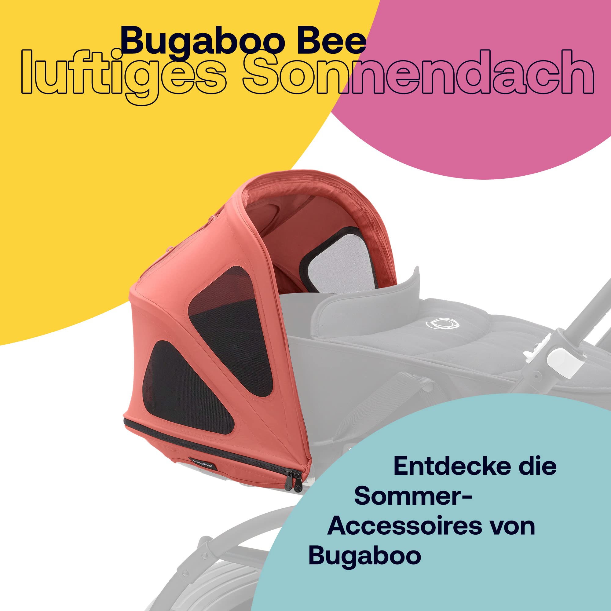 Bugaboo Bee Sonnendach mit Lüftungsfenstern, ausziehbar, wasserabweisend, kompatibel mit Bugaboo Bee Kinderwagen, Sunrise Red