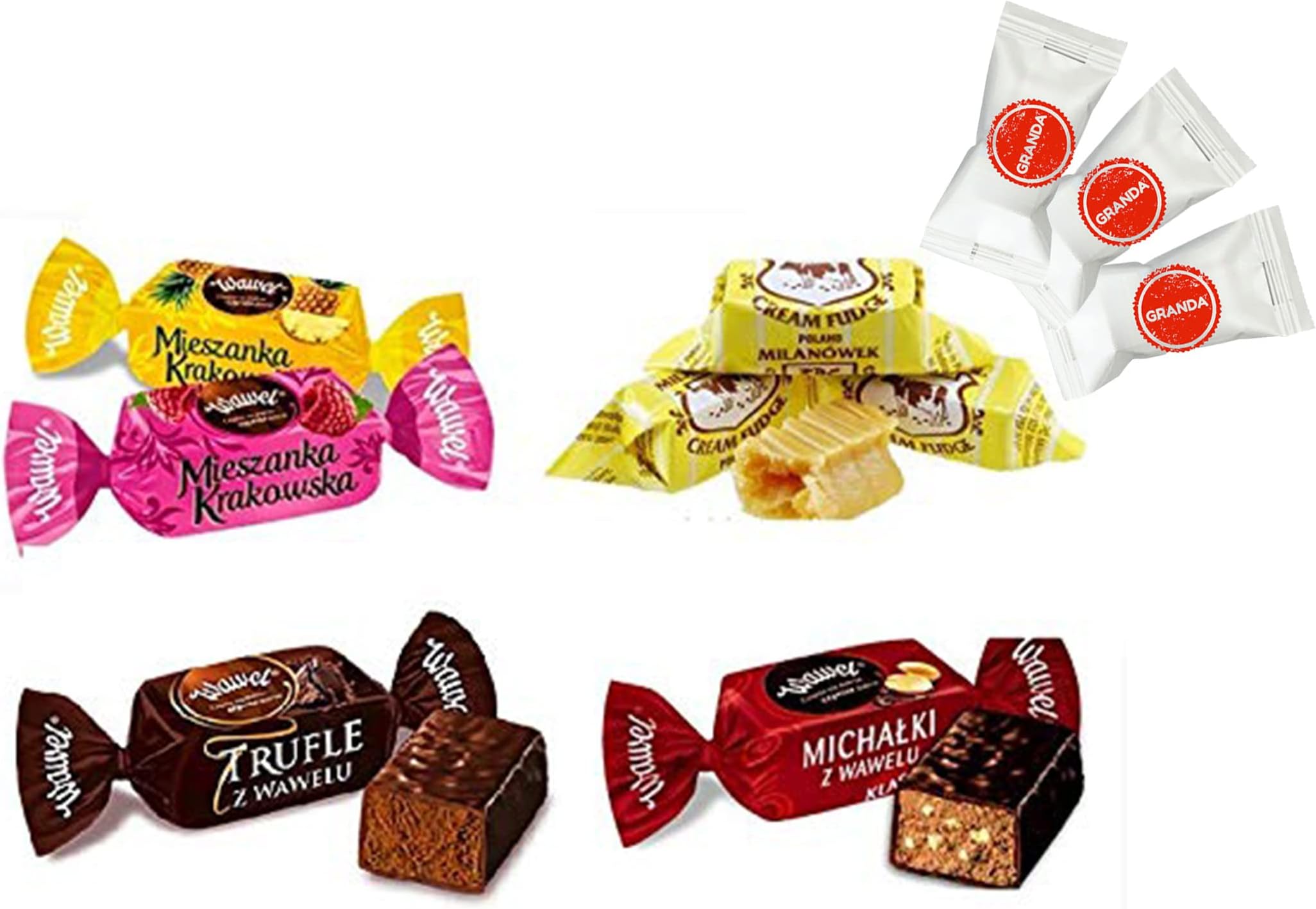 TASTE OF POLAND MIX POLISH CANDIES packing by Granda 1 lb. Traditional and Most Popular Polish Candies. Wawel Michalki Zamkowe, Mieszanka Krakowska, Trufle, Krowka Milanowek. Products from Poland.