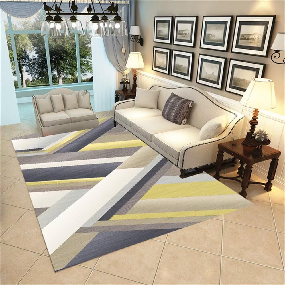 Tapis jaune géométrique moderne 180x250cm gris pour balcon et chambre d'ado