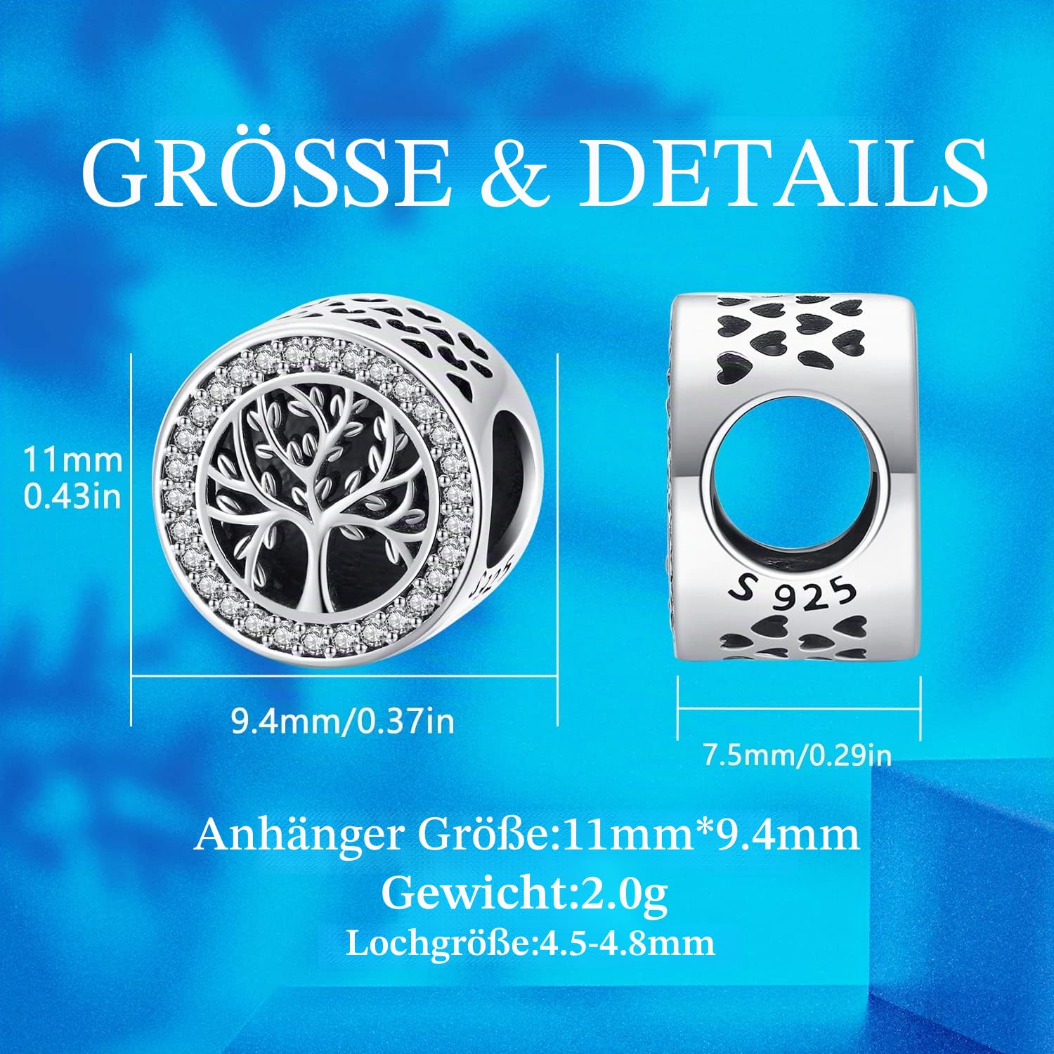 Baum des Lebens Charm Anhänger für Armband, Damen Lebensbaum 925 Sterling Silber Charm Bead Passen für Europäische Armband und Halskette, Schmuck Geschenk für Frauen, Mädchen