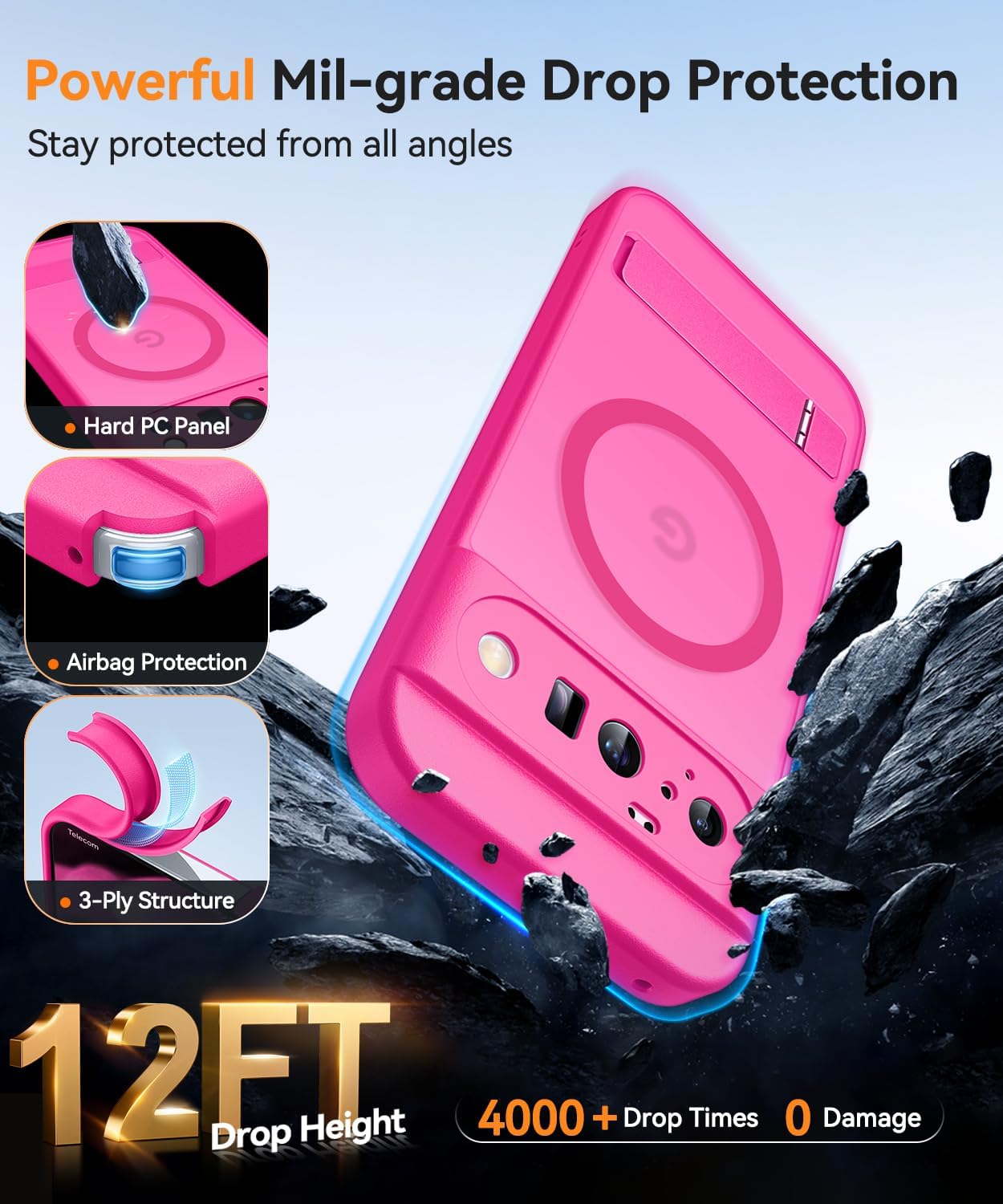 CANSHN Magnetic for Google Pixel 10 Case(6.3") with Durable Metal Stand, Upgraded [Full Camera Protection] Translucent Matte Back, Hard Case Cover, Hot Pink
