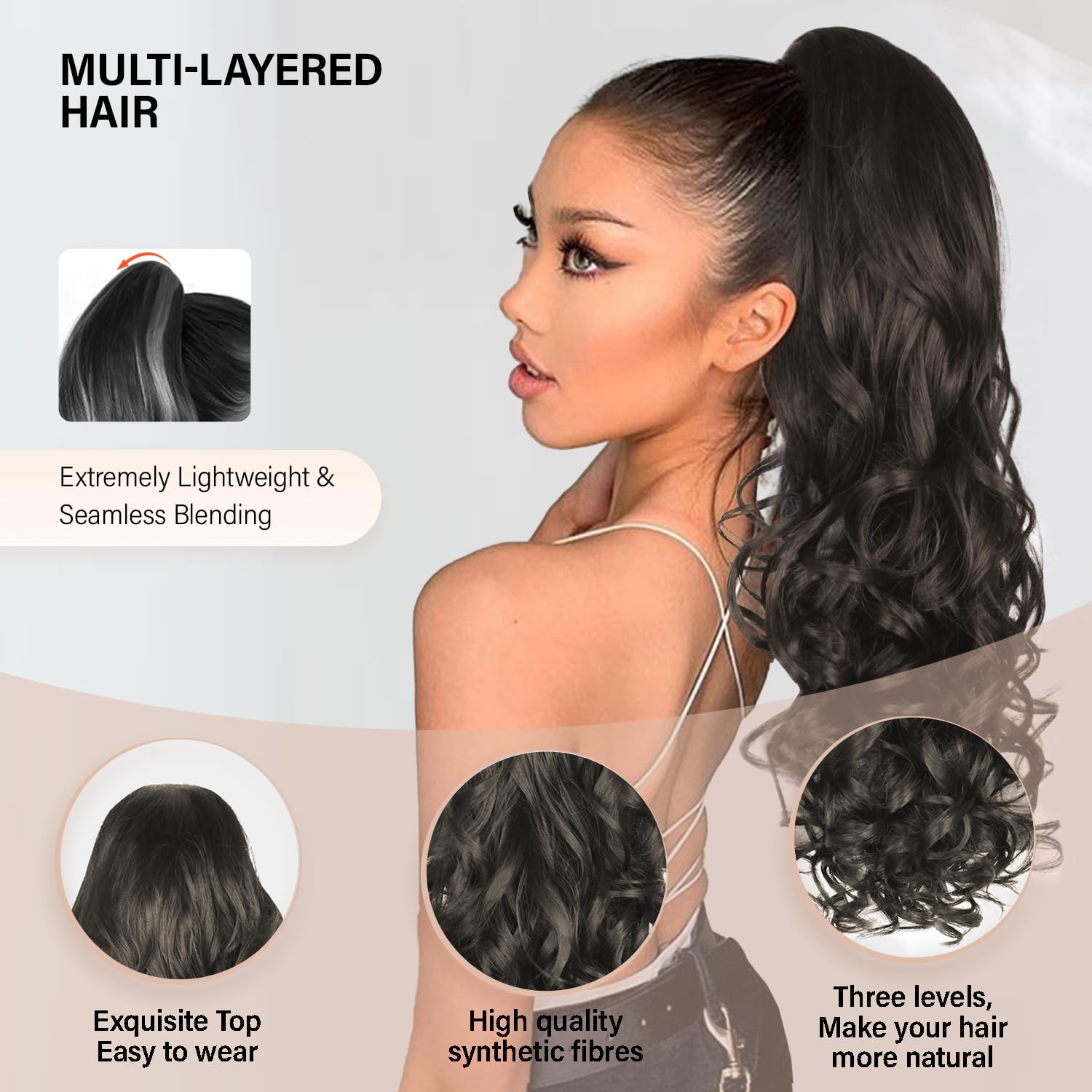 Dark Brown Ponytail Extension, 24 Inch Layered Pony Tail Hair Pieces for Women Soft Curly Clip in Ponytail Hair Extensions - Image 3