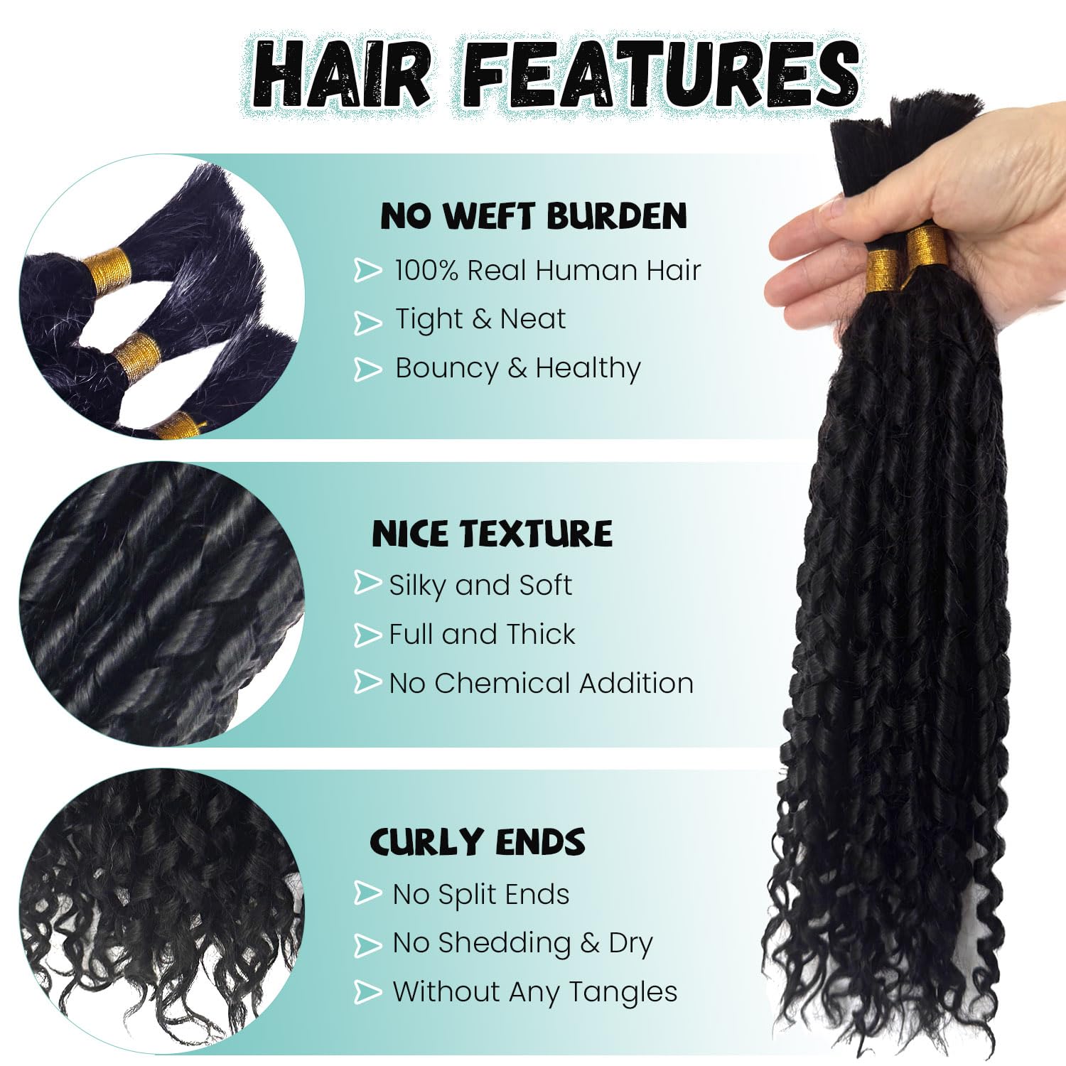Human Braiding Hair for Boho Braids 26 Inch Human Hair Braiding Hair Water Wave Boho Hair for Braiding Knotless 12A Curly Bulk Human Hair for Braiding Bohemian 100G 2 Bundles/Pack Natural Black Color