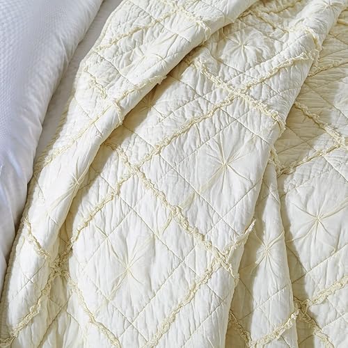 Miniatura 3 de Calla Angel Diamond Applique - Edredón de gasa de algodón puro, tamaño King, color marfil
