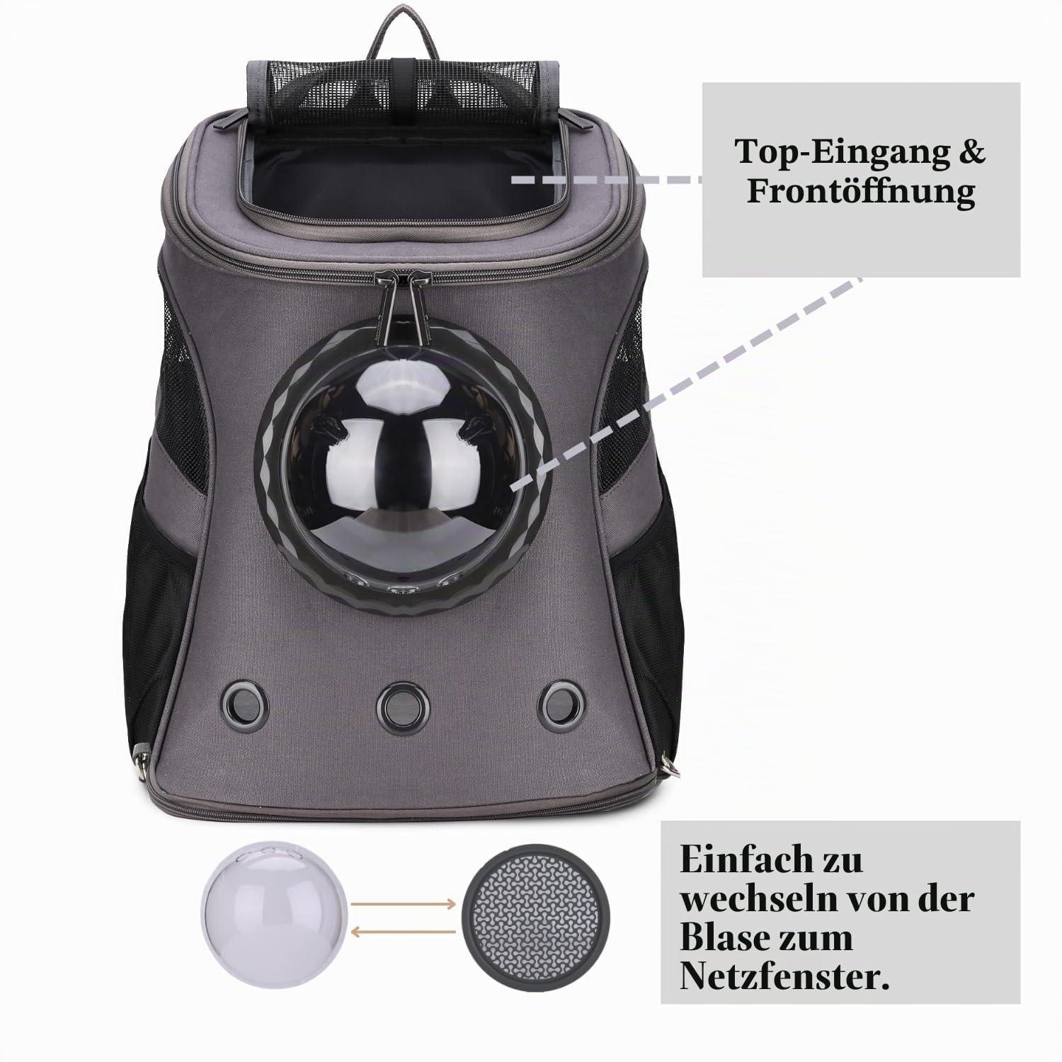 Lollimeow Katzenrucksack Großer HaustierRucksack - Fluggesellschaft zugelassen für Katzen & Hunde. Hunderucksack für fette Katzen und Welpen.(groß, grau)