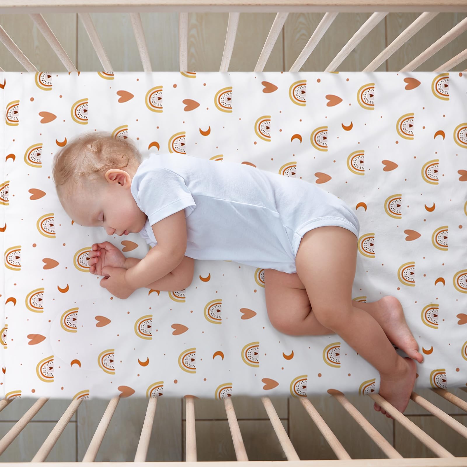 Ganeen Juego de ropa de cama de 3 piezas para cuna, estilo bohemio, arcoíris, tamaño estándar, juego de ropa de cama de bebé con edredón de bebé, sábana de cuna y falda para bebés niños y niñas, suave