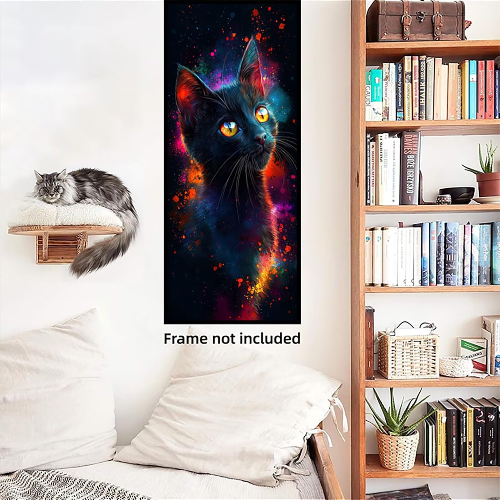 Malen Nach Zahlen 50x150cm Leinwand Tier Malen Nach Zahlen Erwachsene mit Ohne Rahmen, DIY Kreativ Set für Erwachsene mit Pinseln und Acrylfarbe, Zimmer Deko Schwarze Katze Landschaft Geschenk, P0M770