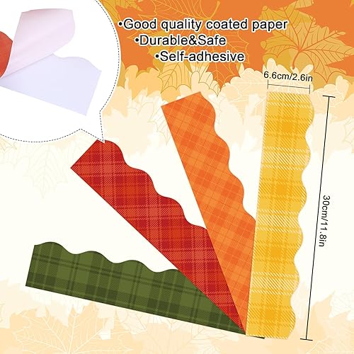 Miniatura 3 de AnyDesign Tablero de anuncios a cuadros de otoño de 79 pies, con bordes autoadhesivos, naranja, verde, amarillo, rojo, borde a cuadros, borde de