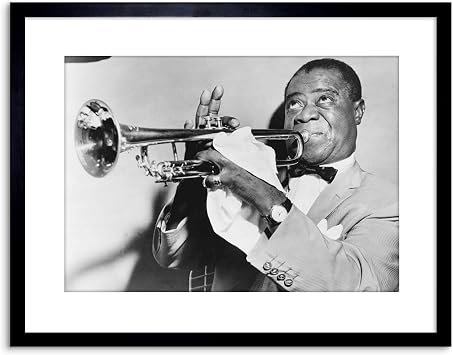 Wee Blue Coo 9x7 '' PHOTO MUSIC JAZZ LOUIS ARMSTRONG PLAYING TRUMPET FRAMED ART PRINT F97X825