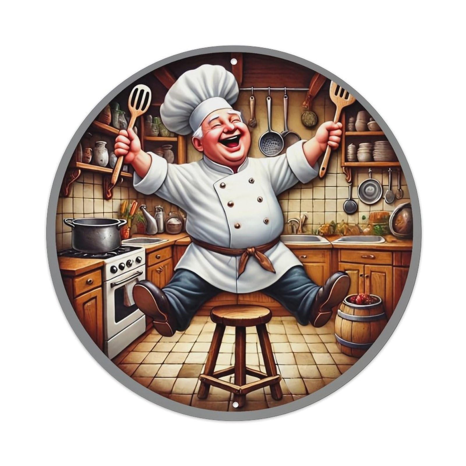 Chef Kitchen Joyful Cooking Scene Tin Sign Metal Poster Vintage Metal Signs for Home Man Cave Bar Cafe Kitchen laundry room Wall Decorations Gift 8x8Inch
