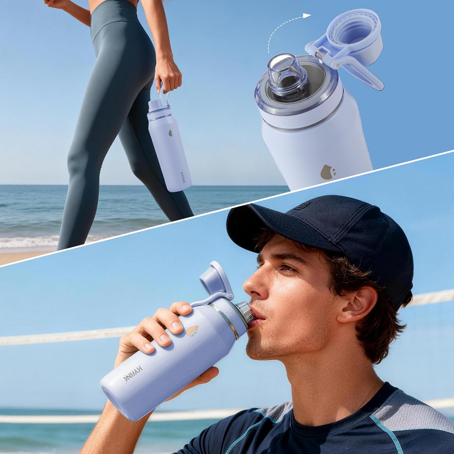 24 oz (approximately 720ml) stainless steel insulated water bottle, equipped with Tritan direct drinking cap, wide-mouth double-layer vacuum insulated bottle, BPA free (Sky Blue)