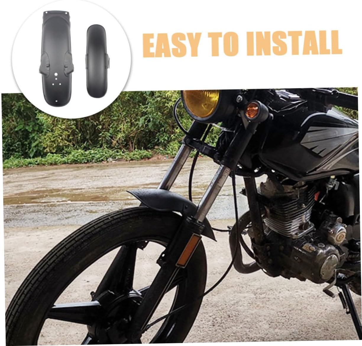 Zerodeko CG125 Motorcycle Mudguards Set Black Front and Rear Mud Flaps Sturdy Splash Guard for Custom Retro Style Compatible Motorcycles and Dirt Bikes