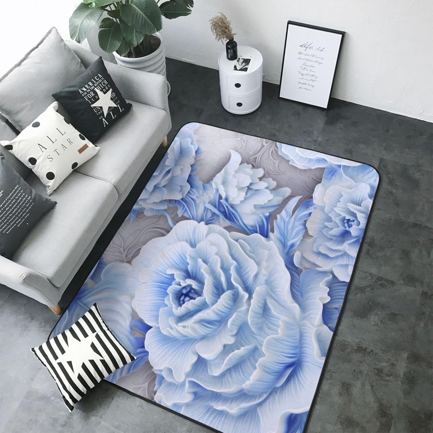 Rosebud Printed Flannel Floor mat 80x58 inches for Bedroom, Living Room, Study Room Decorative Carpet