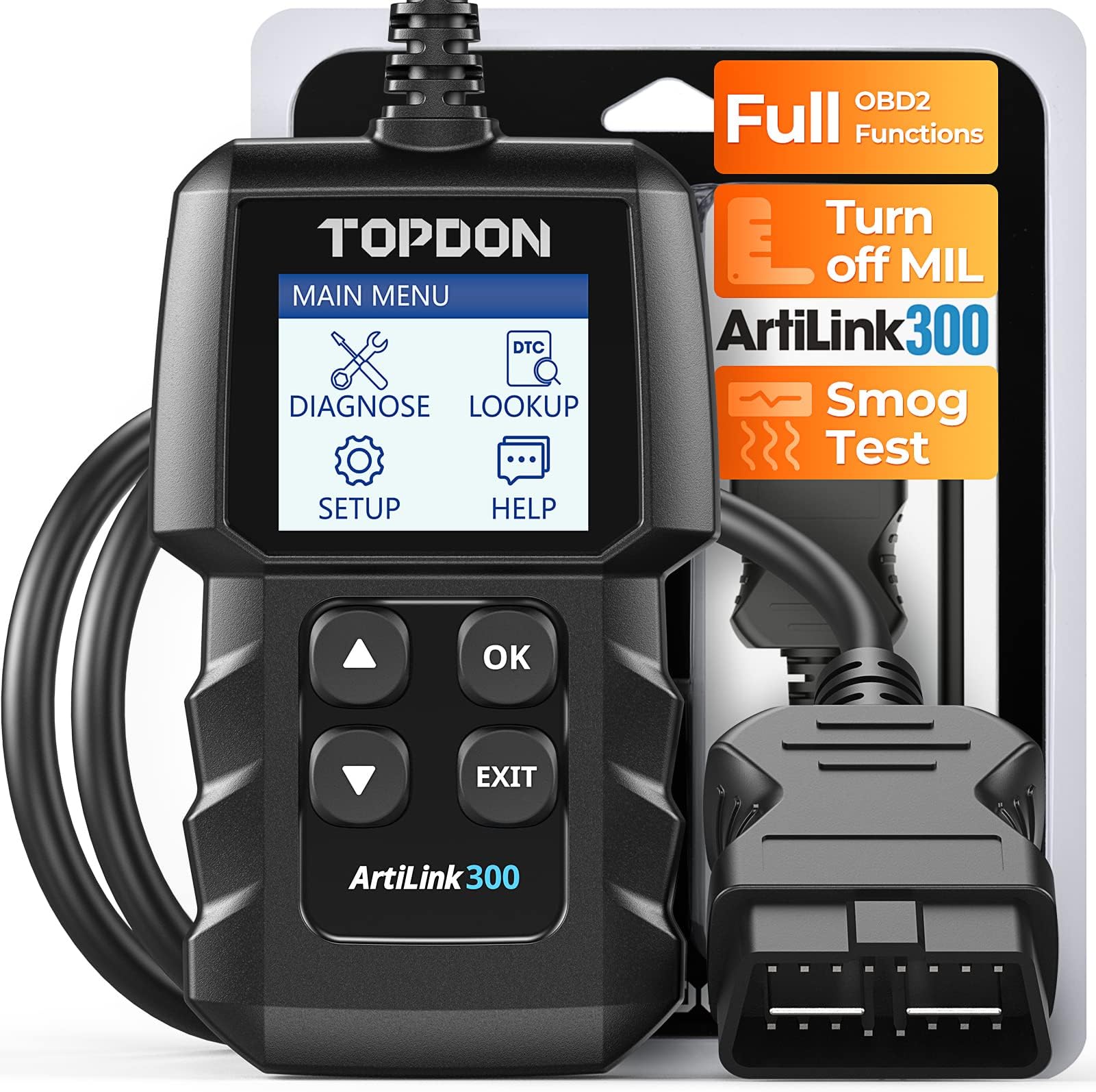 AL300, OBD2 Scanner Code Reader, car Auto Diagnostic Tool with Full OBD2 Functions, Engine Fault Code Reader CAN Scan Tool, HD LCD Display Screen, for Cars After 1996