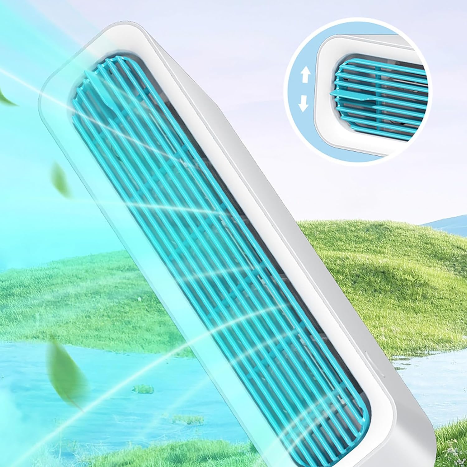 Oscillating Bladeless Tower Fan with Remote, Quiet Portable Standing Floor Fan with 3 Wind Speeds 3 Modes for Bedroom Indoor Home Use, 13" Portable Rechargeable Personal Air Cooler with Remote (Blue)