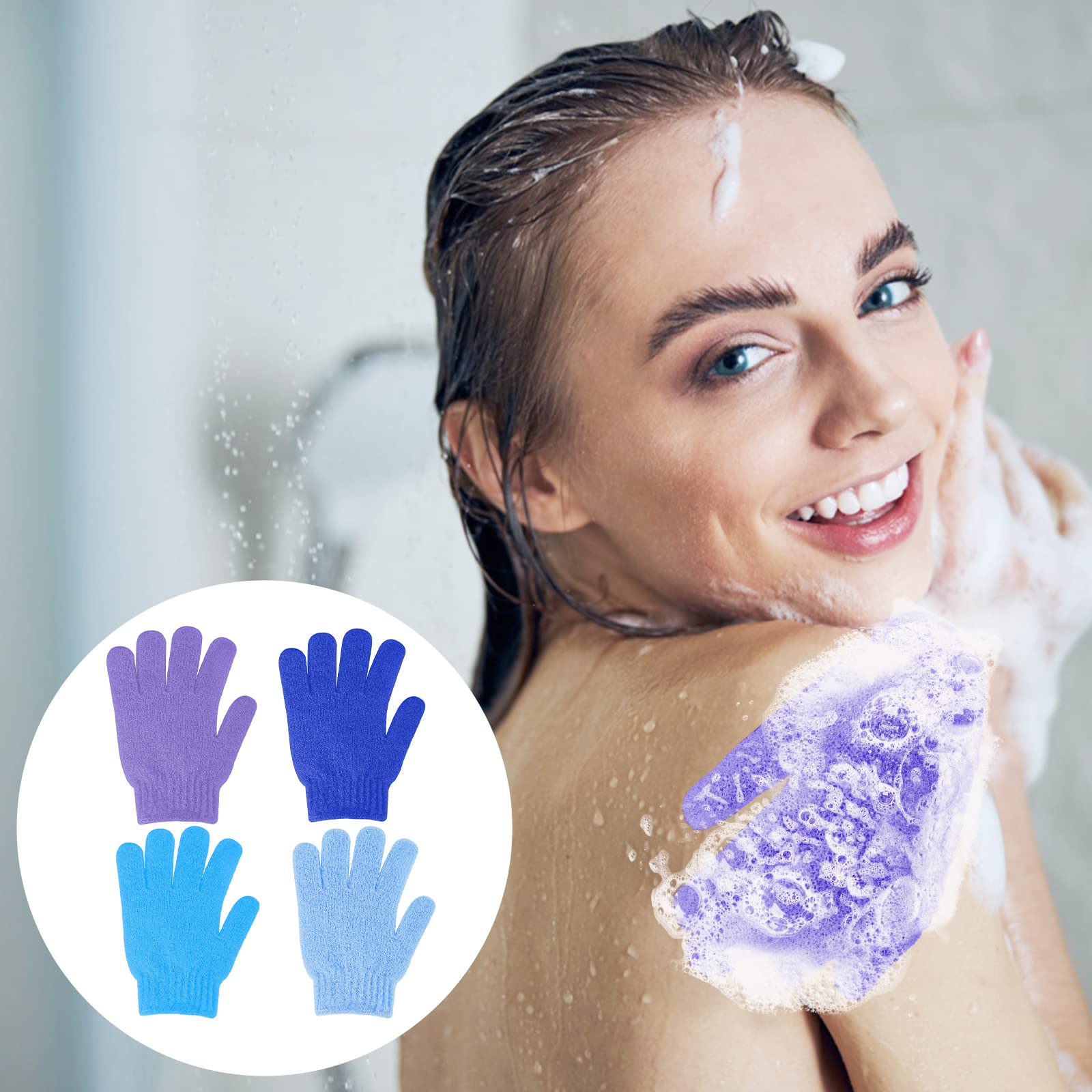 Sibba Lot de 4 Gants de Douche Exfoliants Double Face pour Douche et Corps Exfoliant pour Peaux Mortes A