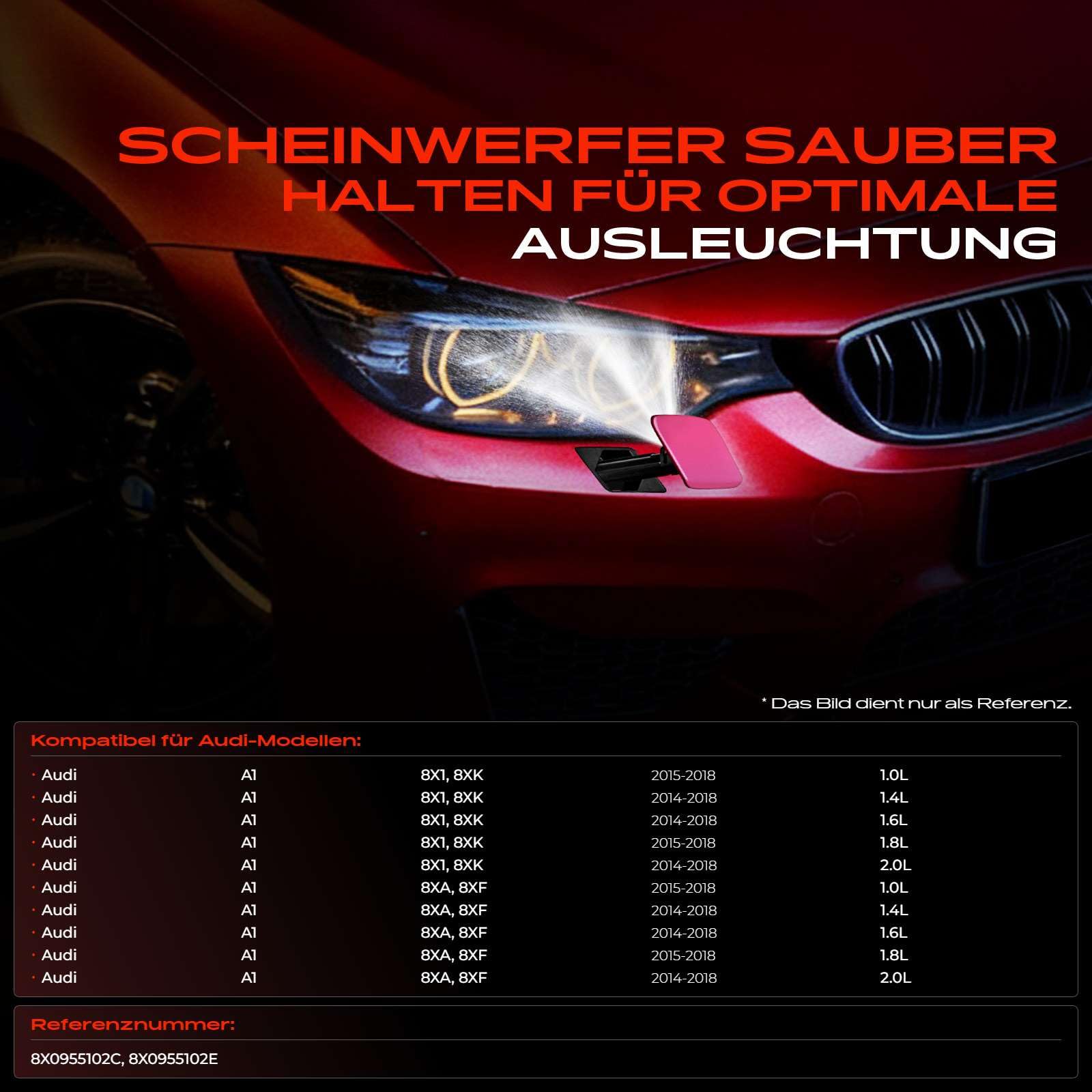 Frankberg Scheinwerferreinigung Waschwasserdüsen Vorne Rechts Kompatibel mit A1 Sportback 8XA 8XF 8X1 8XK Schrägheck Replace# 8X0955102C,8X0955102E