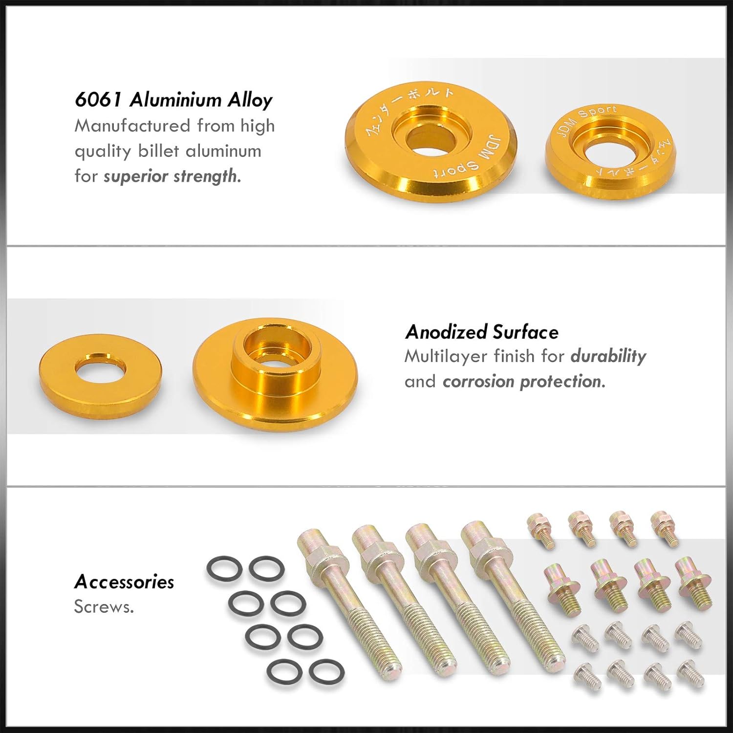 AJP Distributors JDM B-Series B16 B17 B18 B20 Low Profile Valve Cover Cup Washers Bolts Aluminum Engine Motor Dress Up Kit Gold Compatible/Replacement For VTEC Civic Integra CRX Del Sol EF EG EK EM DC