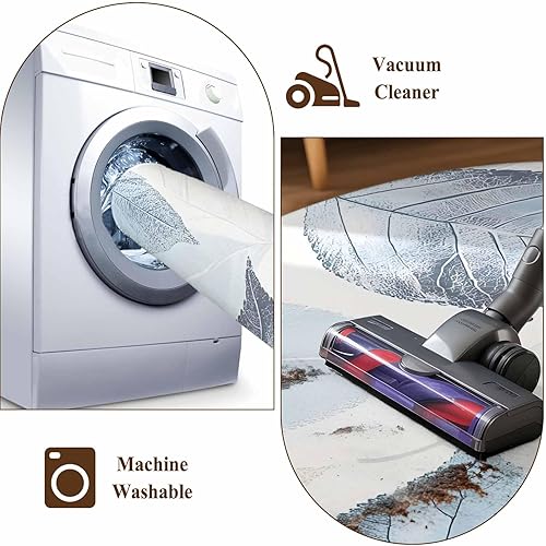 Miniatura 8 de 3x5 Area Rugs, Blue Green Retro Leaves Non-Skid Rubber Backing Large Rectangle Rugs - Living Room Bedroom Home Office, Rustic Botanical Watercolor