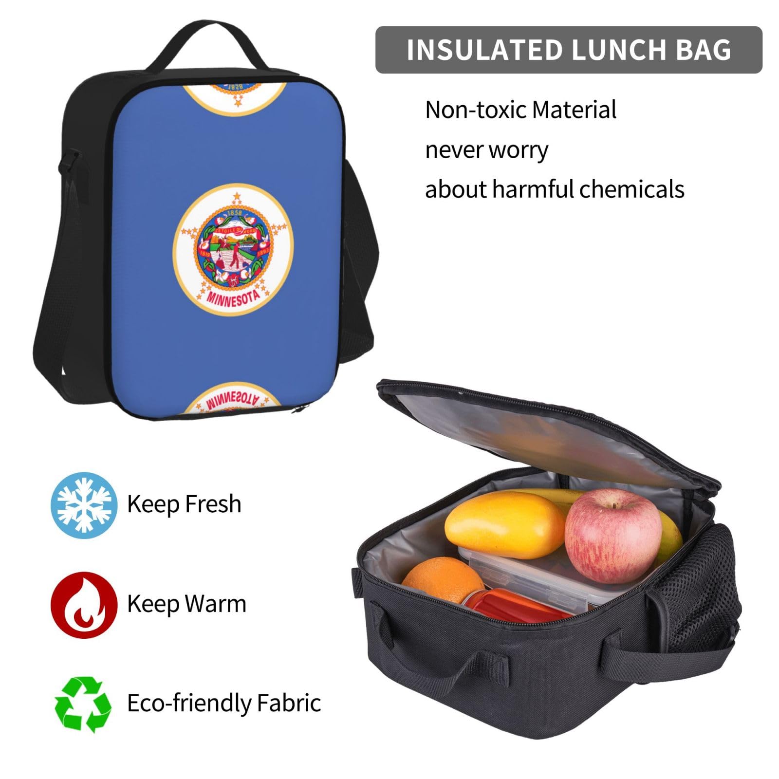 Flaga stanu Minnesota plecak dziecko chłopcy dziewczęta pudełko na lunch szkoła torba zestaw uczniów szkoły student prezent, Czarny, One Size, Bagaż