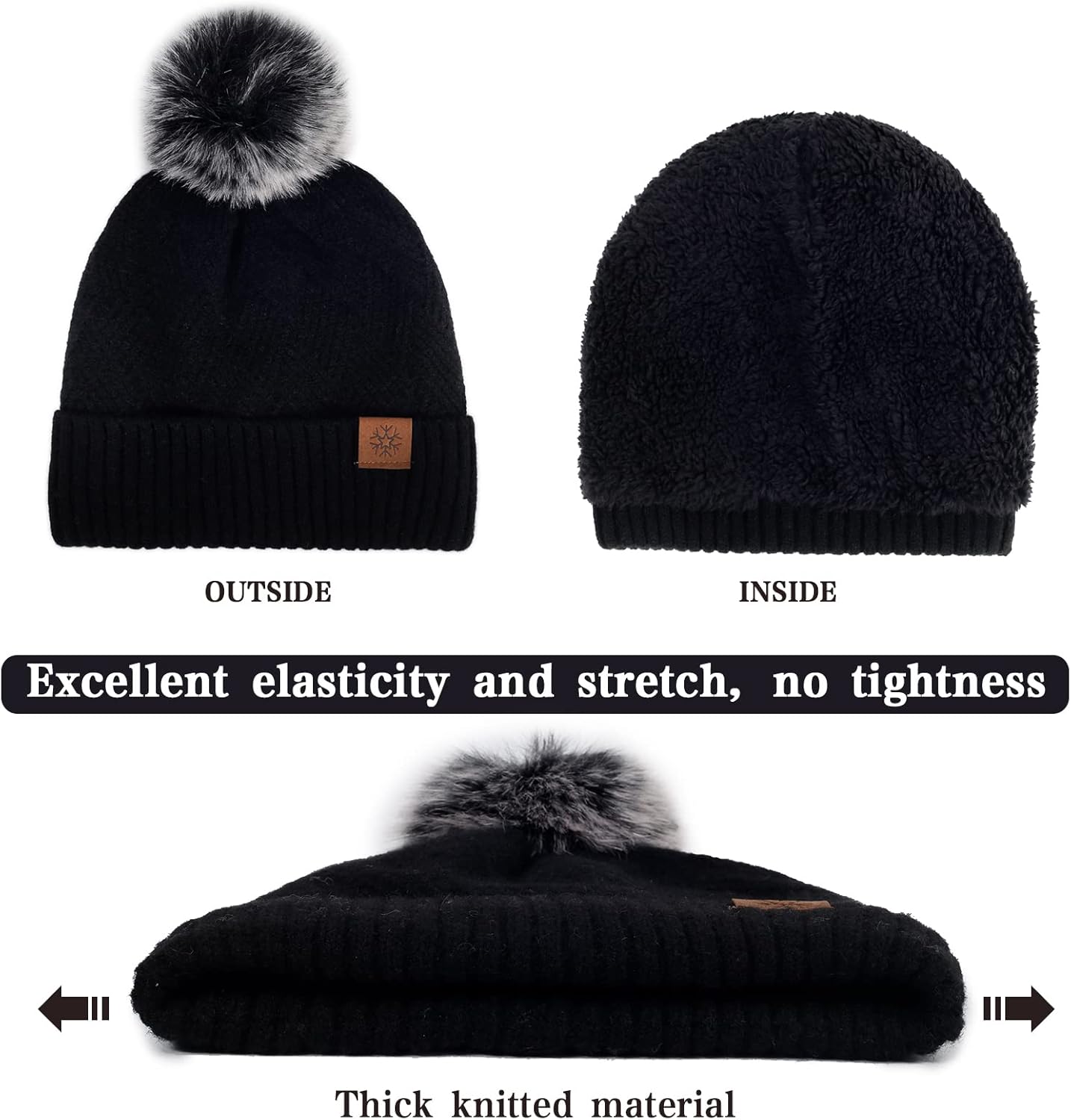 Winter Knitted Hat Scarf Touchscreen Gloves Set Soft Warm Beanie Scarves for Women Men - Image 3