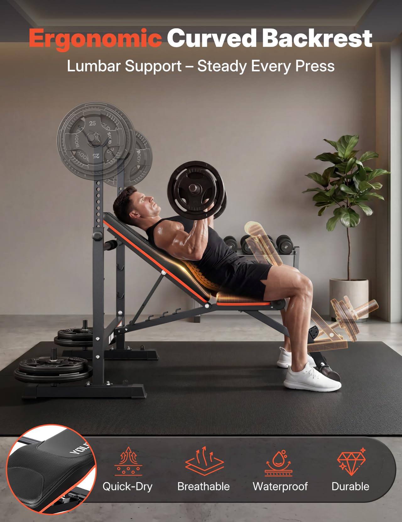 YOLEO Olympic Weight Bench, Adjustable Bench Press Rack, Foldable 1870LB | Roman Chair Upgrade, 40" Wide Grip Fits 6-7 ft Olympic Bar, Ergonomic Backrest, Commercial Grade All in One Bench Set