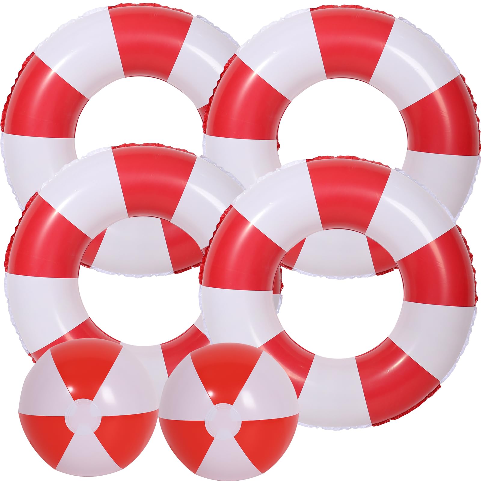 4 PCS Striped Inflatable Pool Floats for Swimming Pool Party Lake Beach Adults - Floaties Pool Tubes Swim Rings Tubes Floaties for Beach Pool Party Decorations (Red, 35 inch)
