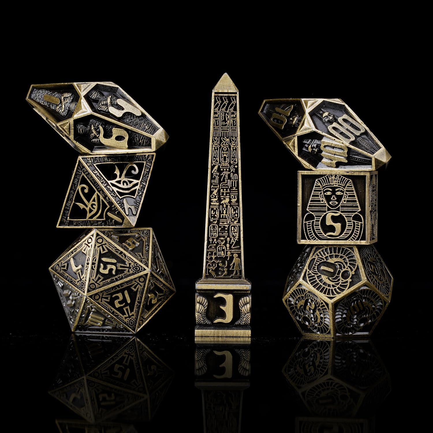 IRONTOWN Neteru Dice Ancient Egypt Theme Metal DND Dice Set Pharaohs Dice Hollow Polyhedral Dice Set for TTRPG Tabletop Games Gift & Accessories for D&D