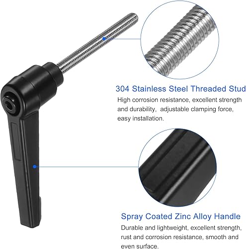 Miniatura 122 de uxcell 4 manijas de palanca de sujeción, perno macho roscado de acero al carbono de óxido negro M8 x 0.59 pulgadas, asas ajustables de bloqueo