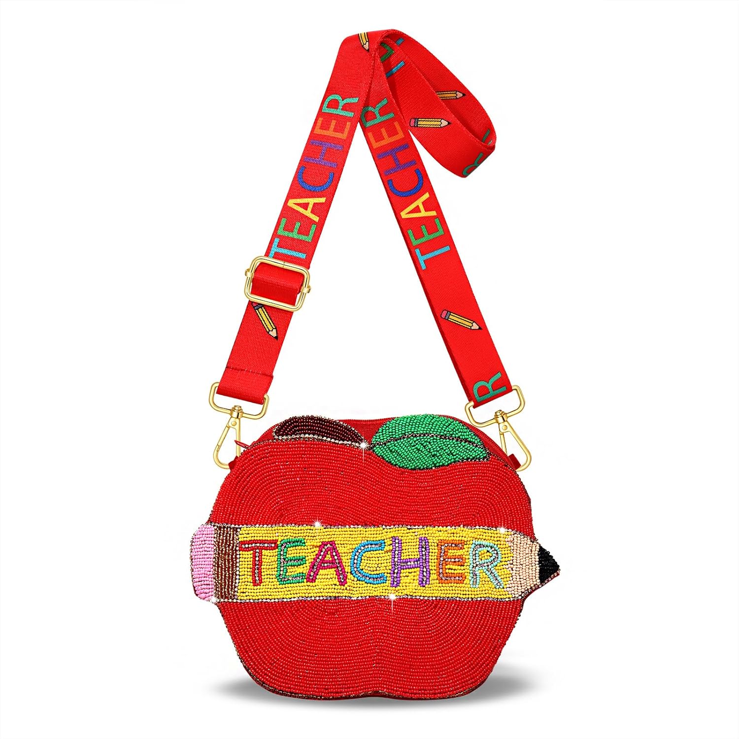 NVENF Pencil Purse for Women Beaded Teacher Purse Crossbody Shoulder Bag Back To School Teacher Accessories Outfits Gifts