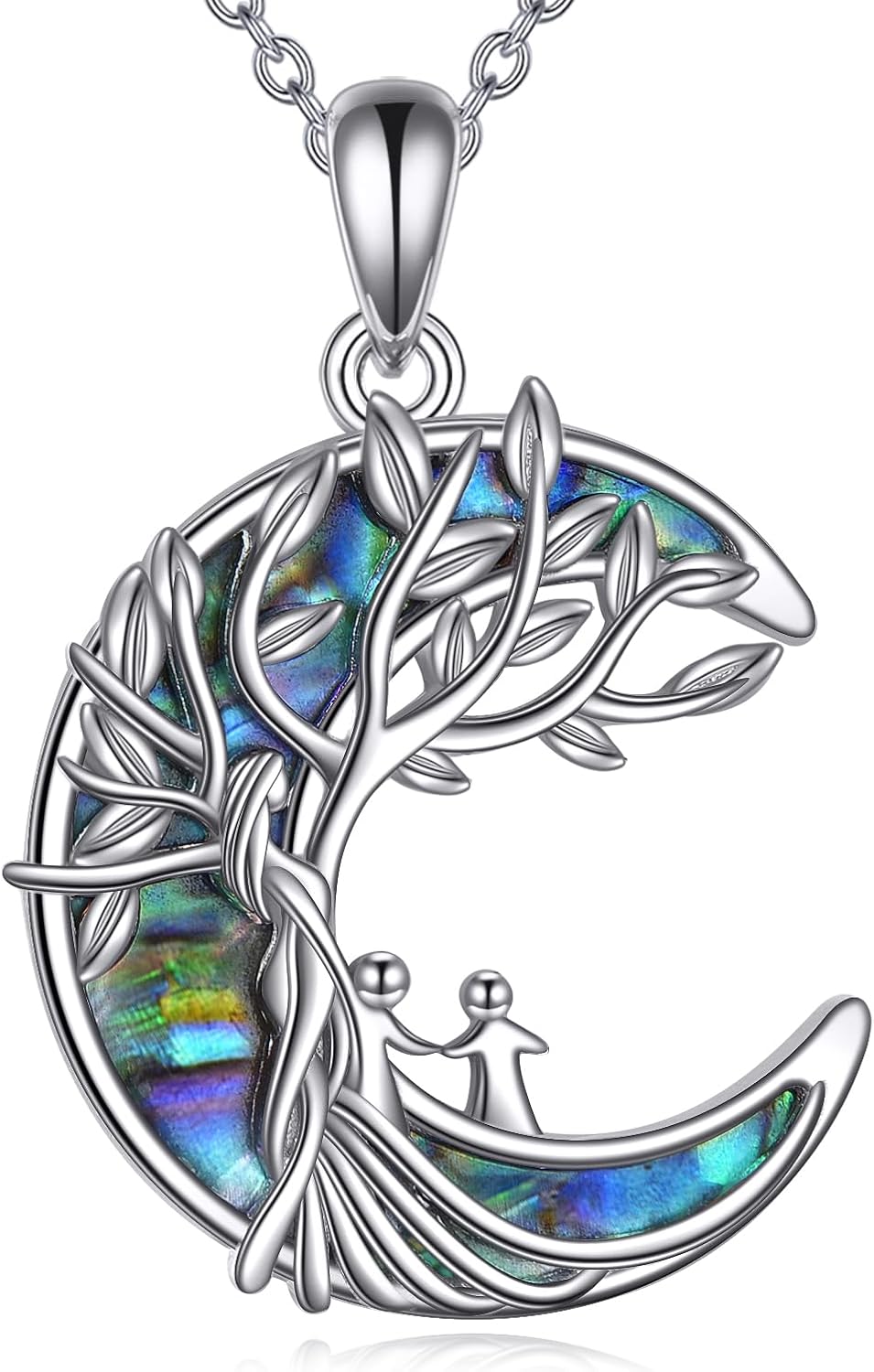 Raven/Cat/Tree of Life Necklace for Women 925 Sterling Silver Abalone Shell Tree of Life Pendant Animal Jewelry Halloween Christmas Birthday Gifts for Daughter Lover