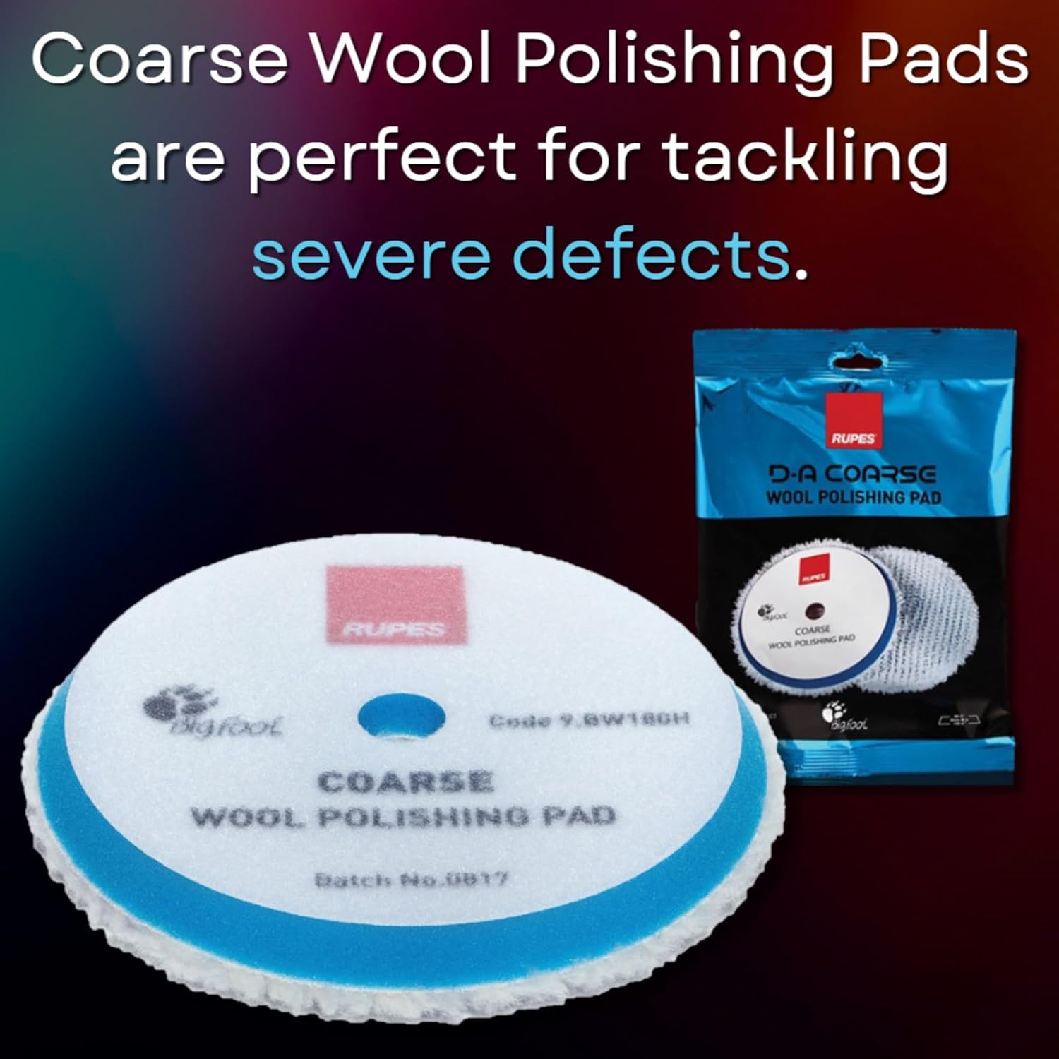 RUPES 9.BW180H Set of Six (6) Blue Medium Wool 7” Orbital Polishing Pads fits RUPES Polishers LHR21 & LK900E - Uniform Performance - Perfect for Tackling Severe Paint Defects - Dual Density Wool