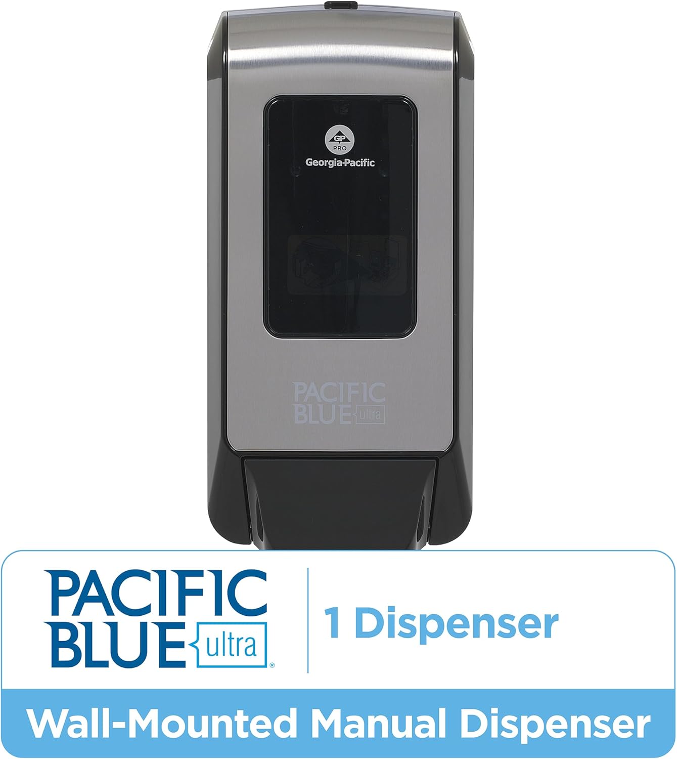 Pacific Blue Ultra Wall-Mounted Manual Dispenser for Foaming Hand Soap and Hand Sanitizer by GP PRO (Georgia-Pacific), Brushed Stainless, 53060, 11.5" W x 5.6" D by 4.4" H