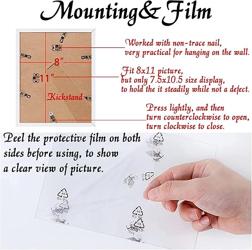 Miniatura 5 de OMAIGAR Marco de fotos de 8 x 11 pulgadas para póster de 8 x 11 pulgadas, certificado de lienzo de fotos, blanco, de alta transparencia, para pared,