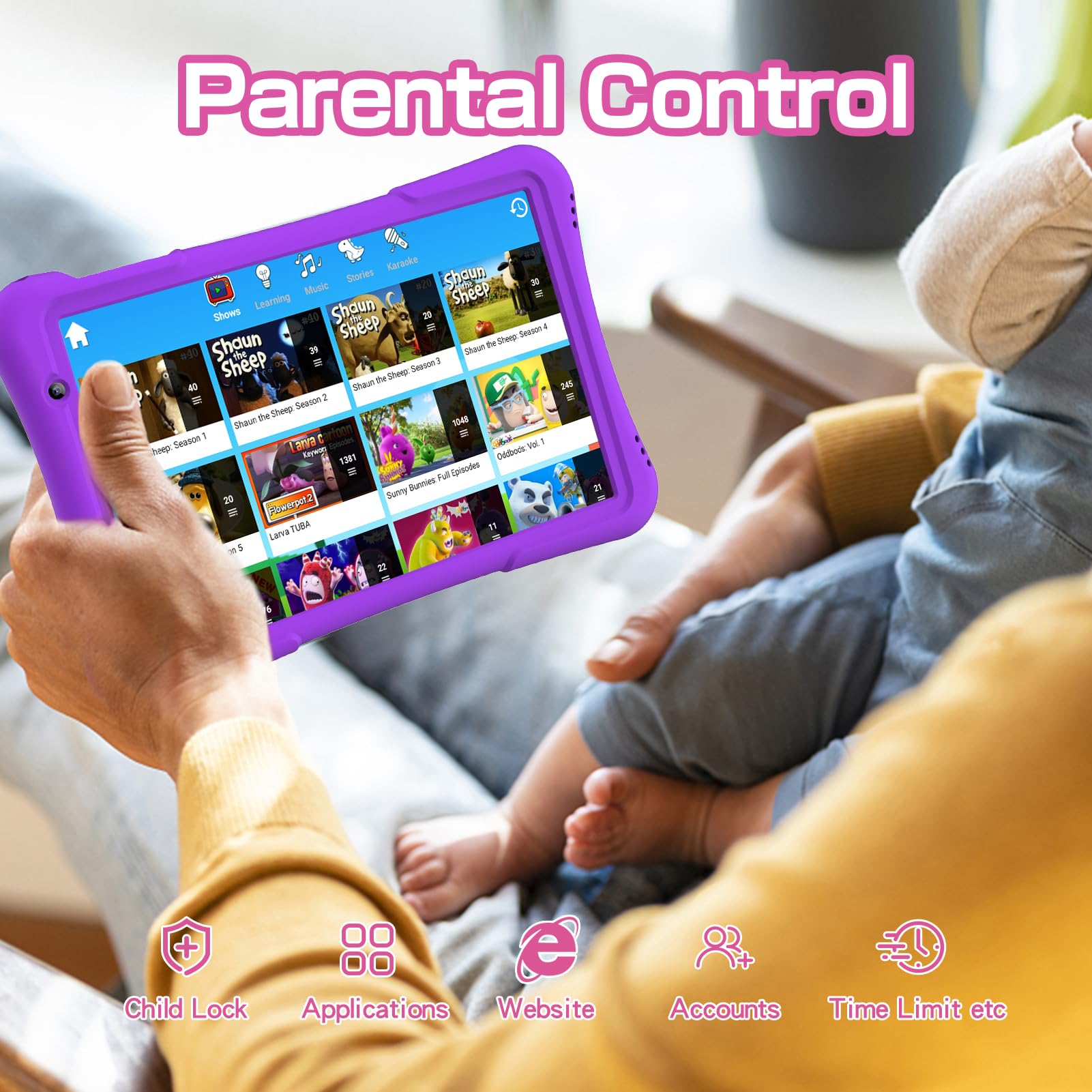 GOZZGEAR 10 inch Android 14 kids Tablets, 32 GB ROM, 6000Mah, Expandable 1024GB, Quad core Processor, Android Tablets HD IPS Screen, Child tablets, Dual Camera, Wi-Fi,Tablet PC, 2-Year Warranty,Purple — view 3