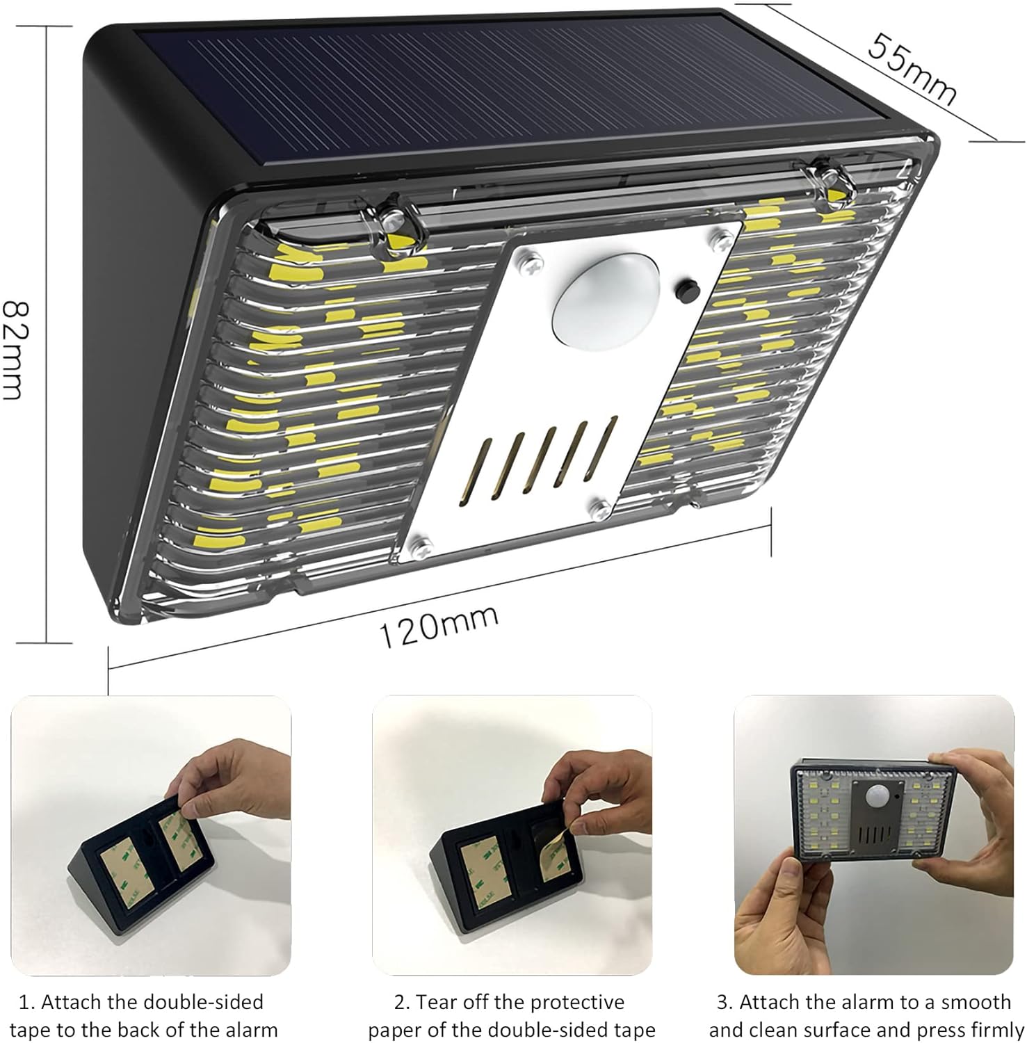 keeda Solar Security Lights Outdoor with Motion Detector, 129dB Loud Sound Solar Alarm Light with Remote Waterproof 3 Modes RV Motorhome Strobe Light for Car Vehicle Driveway Patio Yard (Pack of 2)