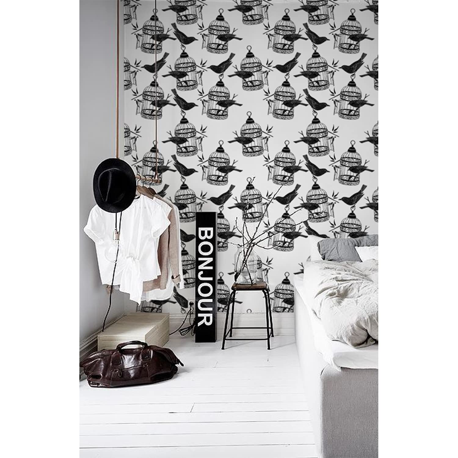 Papier peint latex oiseaux 250x104cm pour decoration murale salon et chambre