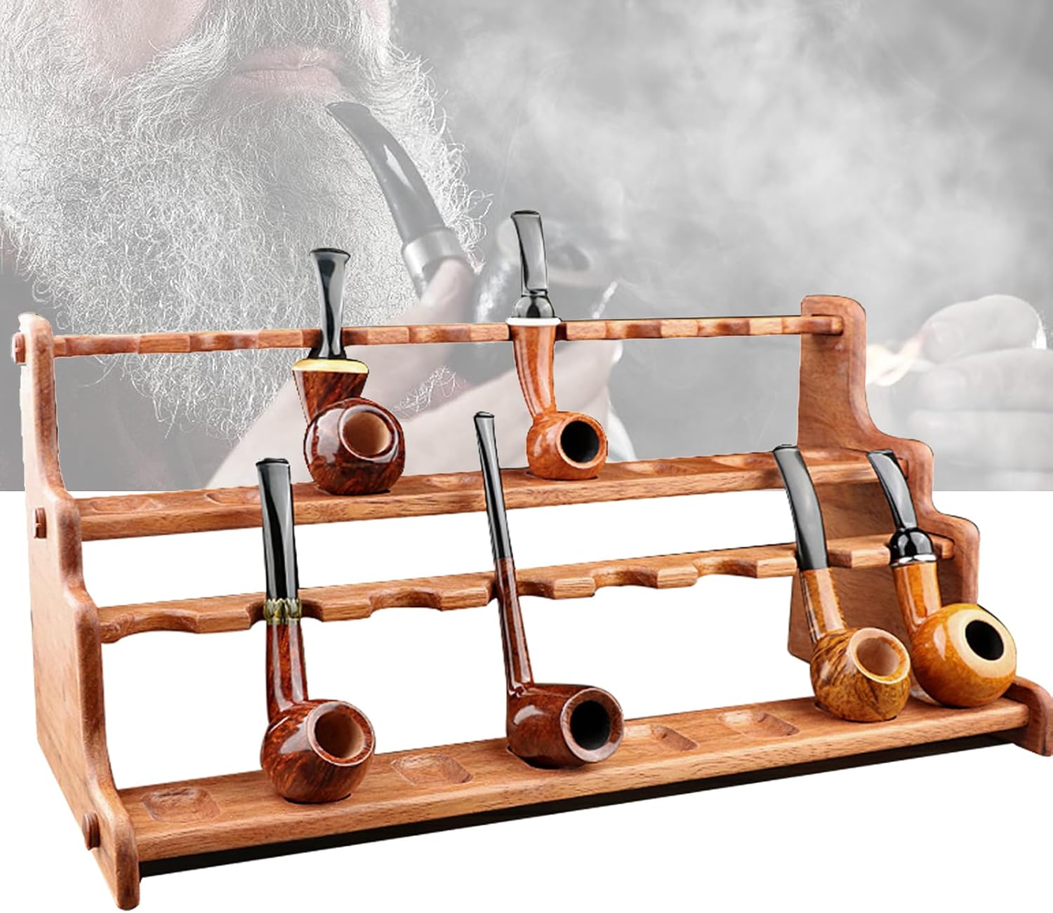 Wooden Pipe Stand Holder Rack for 16 Pipes, Smoking Holder Display Stand, Wood Smoking Pipe Stand Holder, Family Home Pipe Accessories