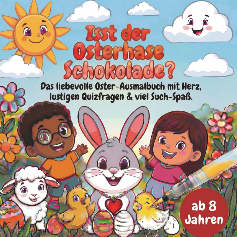 Isst der Osterhase Schokolade? Das liebevolle Oster-Ausmalbuch mit Herz, lustigen Quizfragen & viel Such-Spaß für Kinder ab 8 Jahren – fördert Kreativität, Konzentration und Neugier