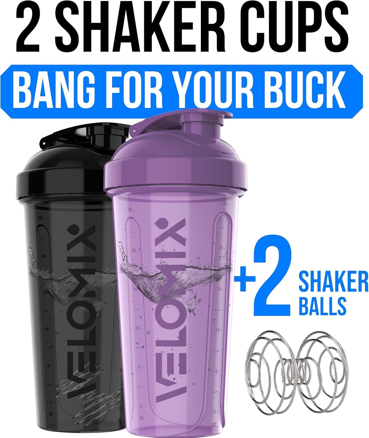VELOMIX 2 Pack 28oz Protein Shaker Bottle for Protein Mixes (Purple/Black) — Amazon image 2