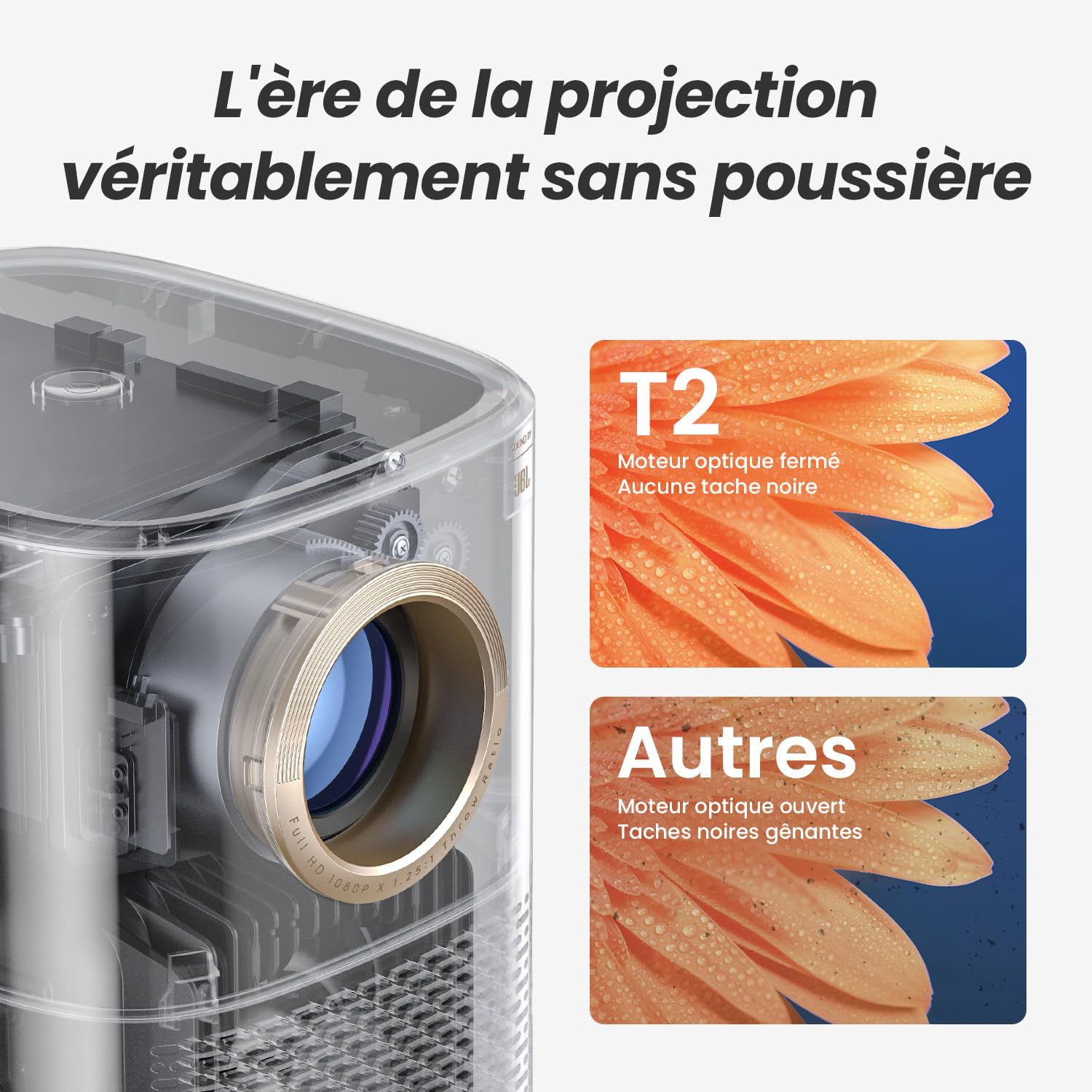 【Son JBL et Batterie Intégrée】 Videoprojecteur WiFi Bluetooth T2, Projecteur Portable Natif 1080P Auto Focus/Keystone, Haut-Parleur 2X8W, Compatible avec Adaptateur TV (Looks Better)