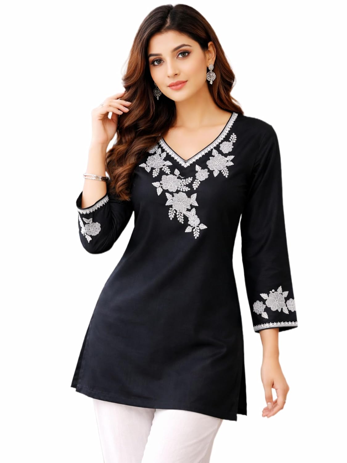 HESVI Women’s Rayon Embroidered Short Kurti | A-Line V-Neck Kurta Top | 3/4 Sleeve Ethnic Tunic for Women - Review, Price and Buying Guide