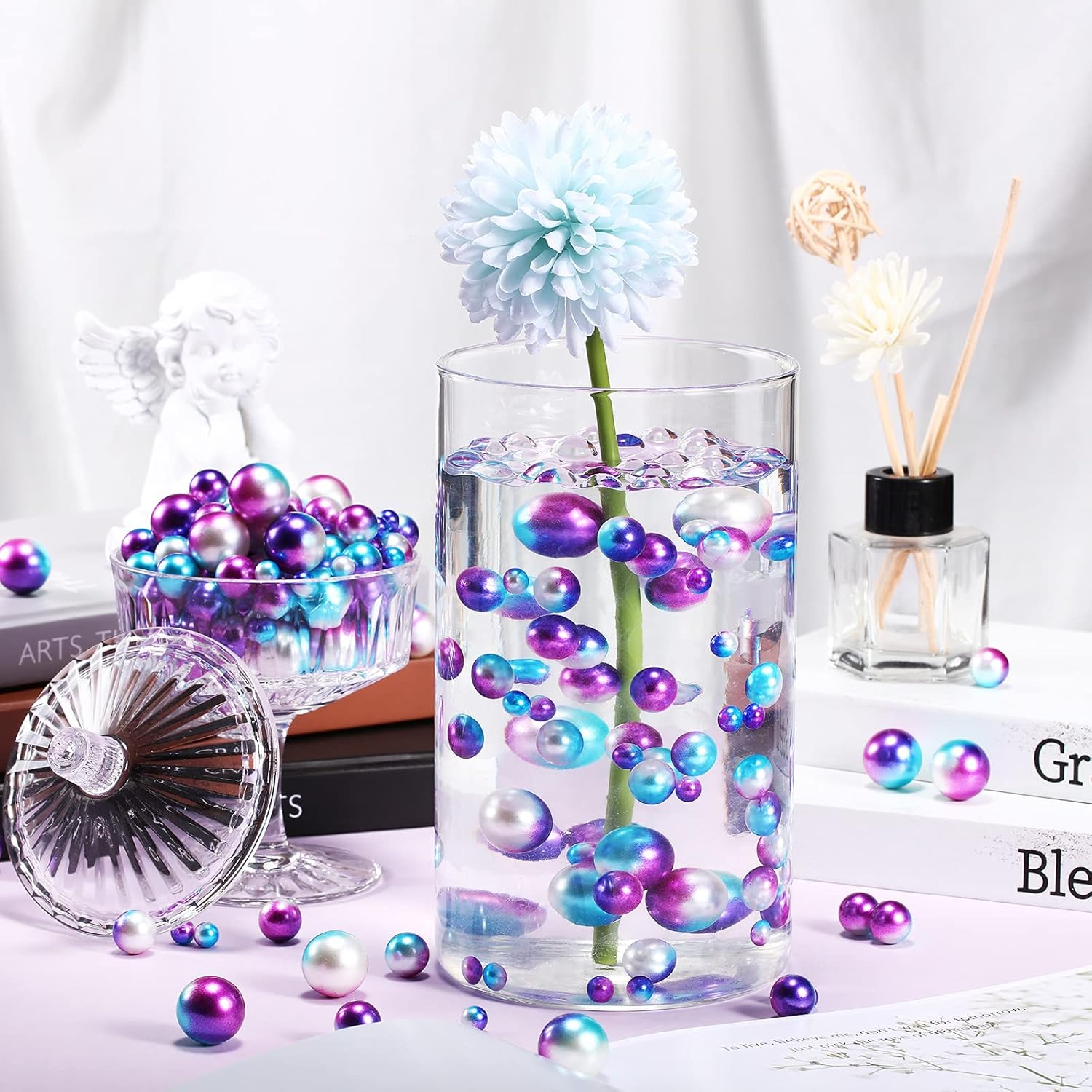 150 Pieces Vase Filler Faux Pearls Vase Makeup Beads No Hole Gloss Bead Mixed Sizes Round Pearl for Home Party Wedding Decor, 8/14/20 mm(Rainbow) - Image 4