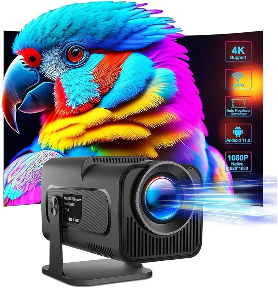 Projetor Mini 4K Portátil Smart Android LED Wi-Fi Bluetooth 1080p Full HD com HDMI 110V/220V - Black